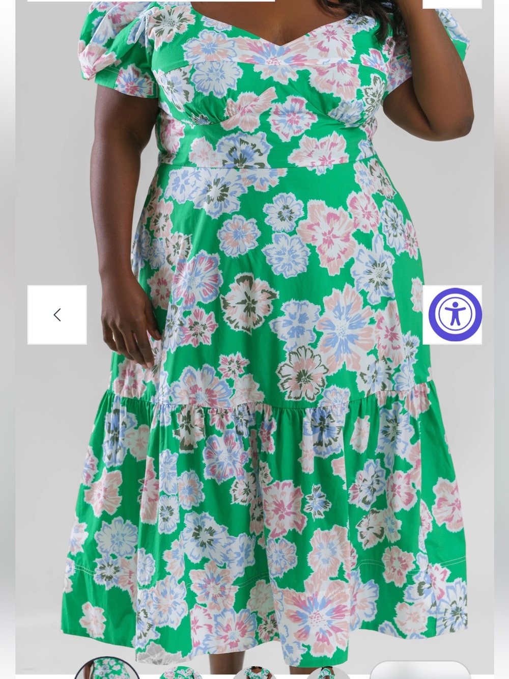 NWT Tanya Taylor Green Floral Sweetheart Neckline Midi Dress, size 18